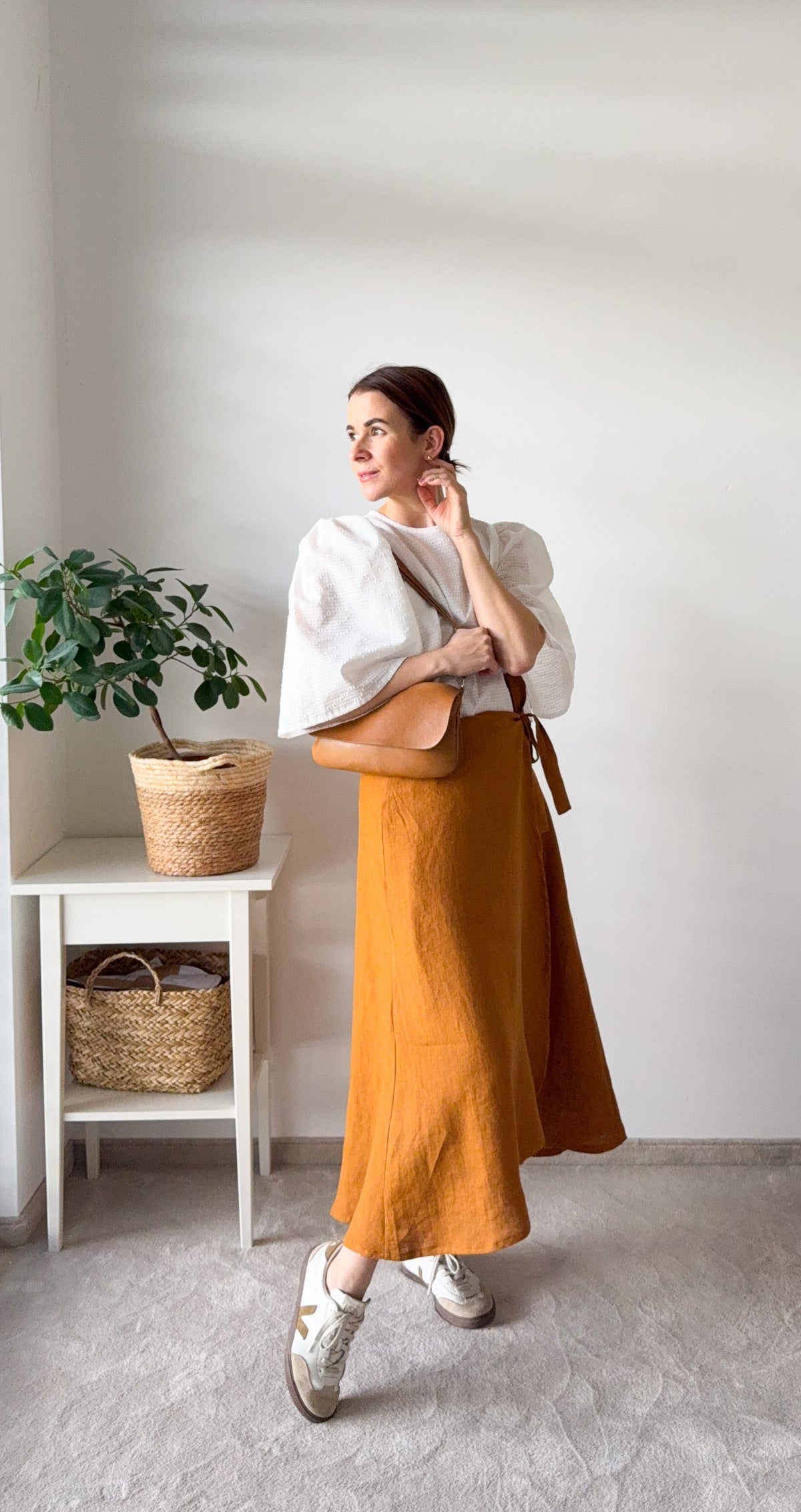 Linen Skirt Tira Cognac Size: XS