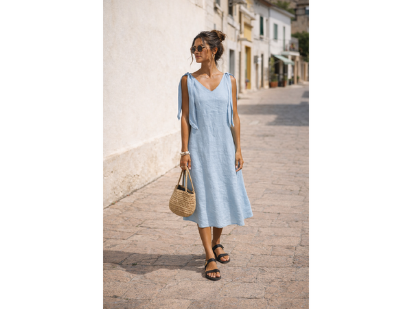 Linen Dress Solea Baby Blue Size: S-M