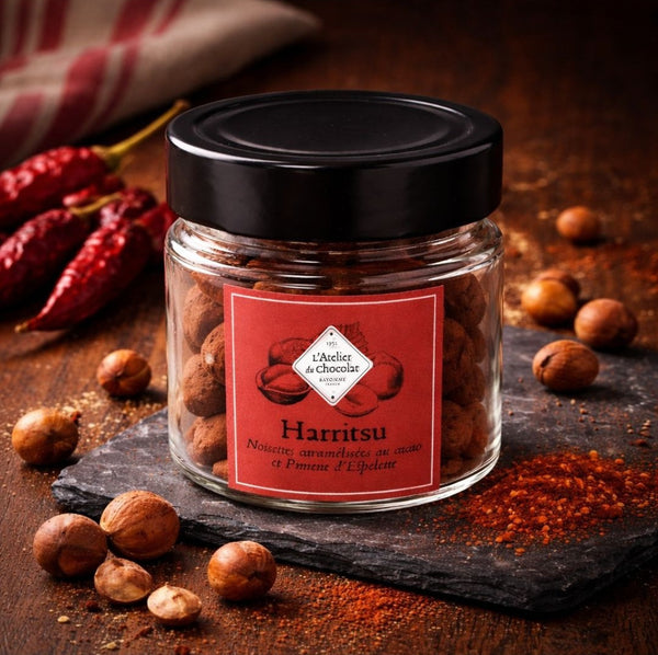 CARAMELIZED HARRITSU HAZELNUTS WITH COCOA AND ESPELETTE PEPPER