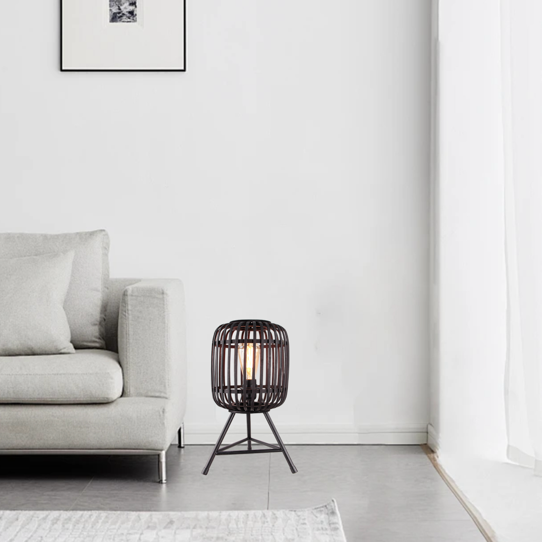 Various Table Lamp - Rattan Shade - Ø22cm - Total Height 42cm - Metal Tripod - Stylish Table Lamp