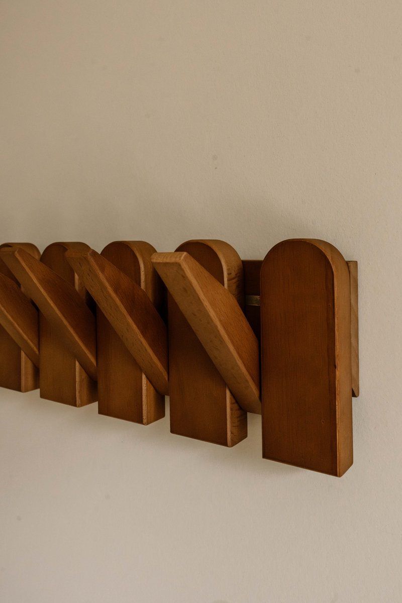Indore Home - Wall Coat Rack Flip - Arch - Wood - Foldable = 6 Hooks