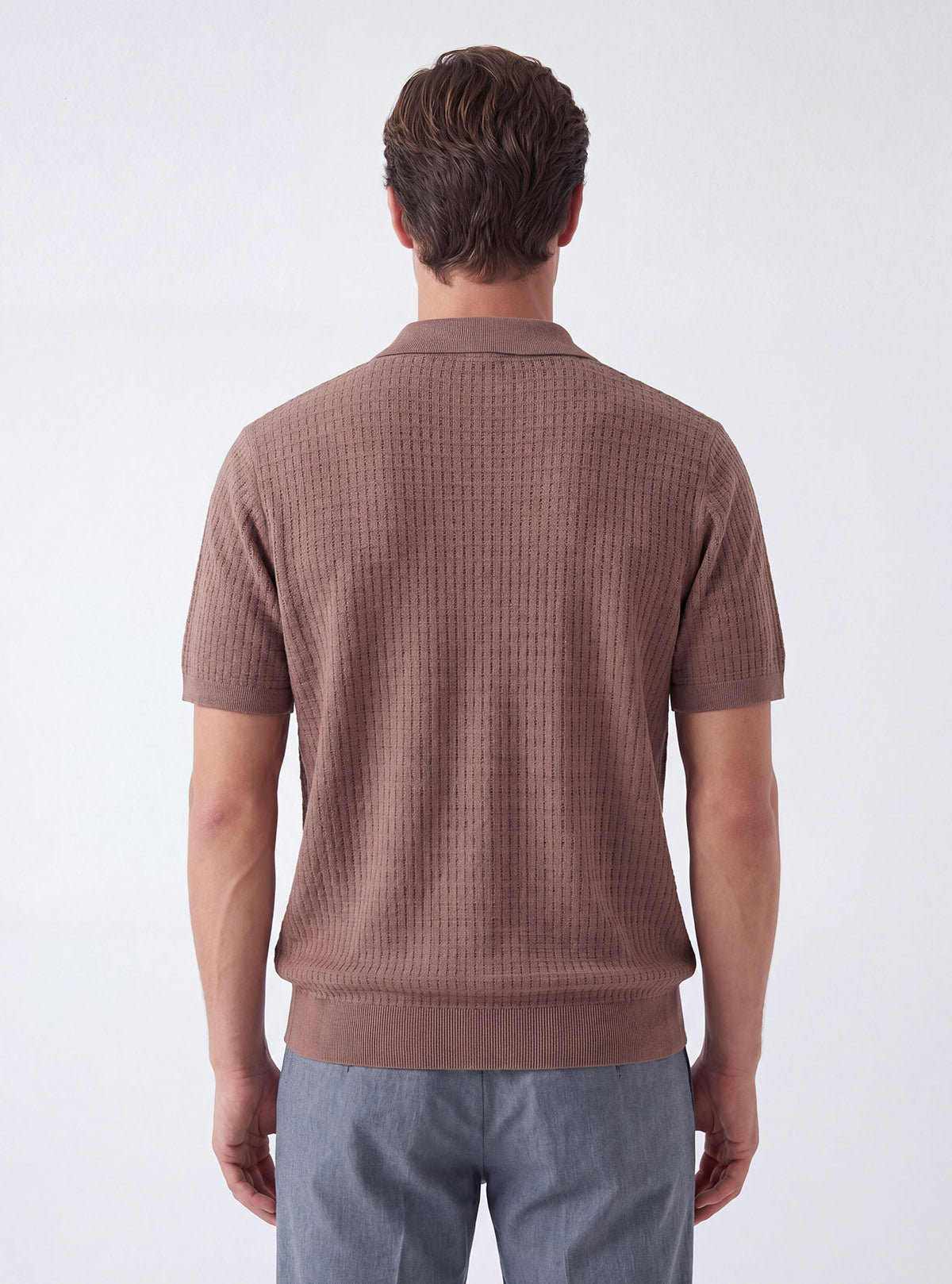SHORT SLEEVE POLO WITH INTERRUPTED RIBBING