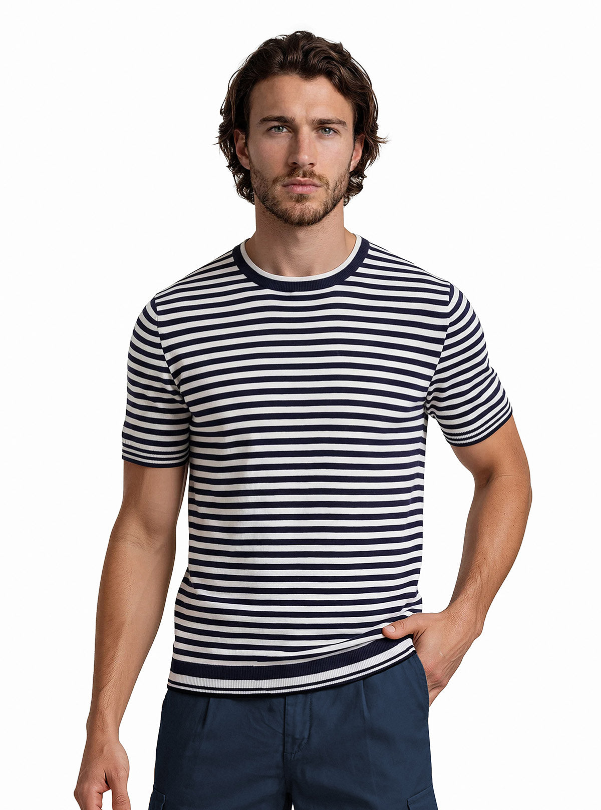 STRIPED SHORT SLEEVE CREW NECK