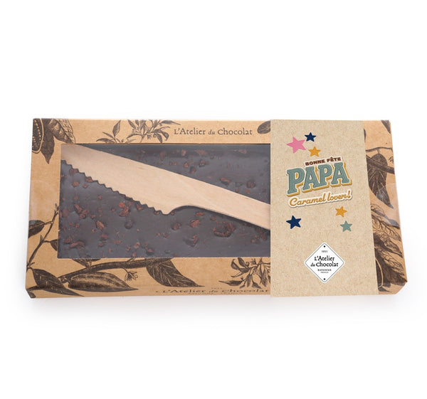 Chokaria chocolate de caramelo y nibs de cacao feliz día del padre