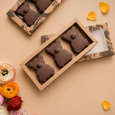 Box of 3 Vanilla Marshmallow Bears with Milk Chocolate
