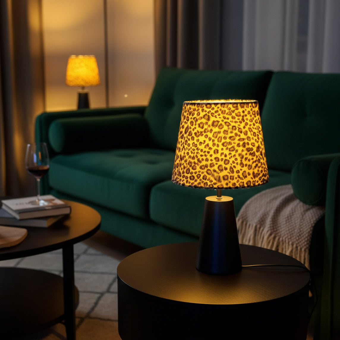 Lámpara de Mesa Leo Variada - 1 luz - Ø20 cm - Leopardo - Terciopelo