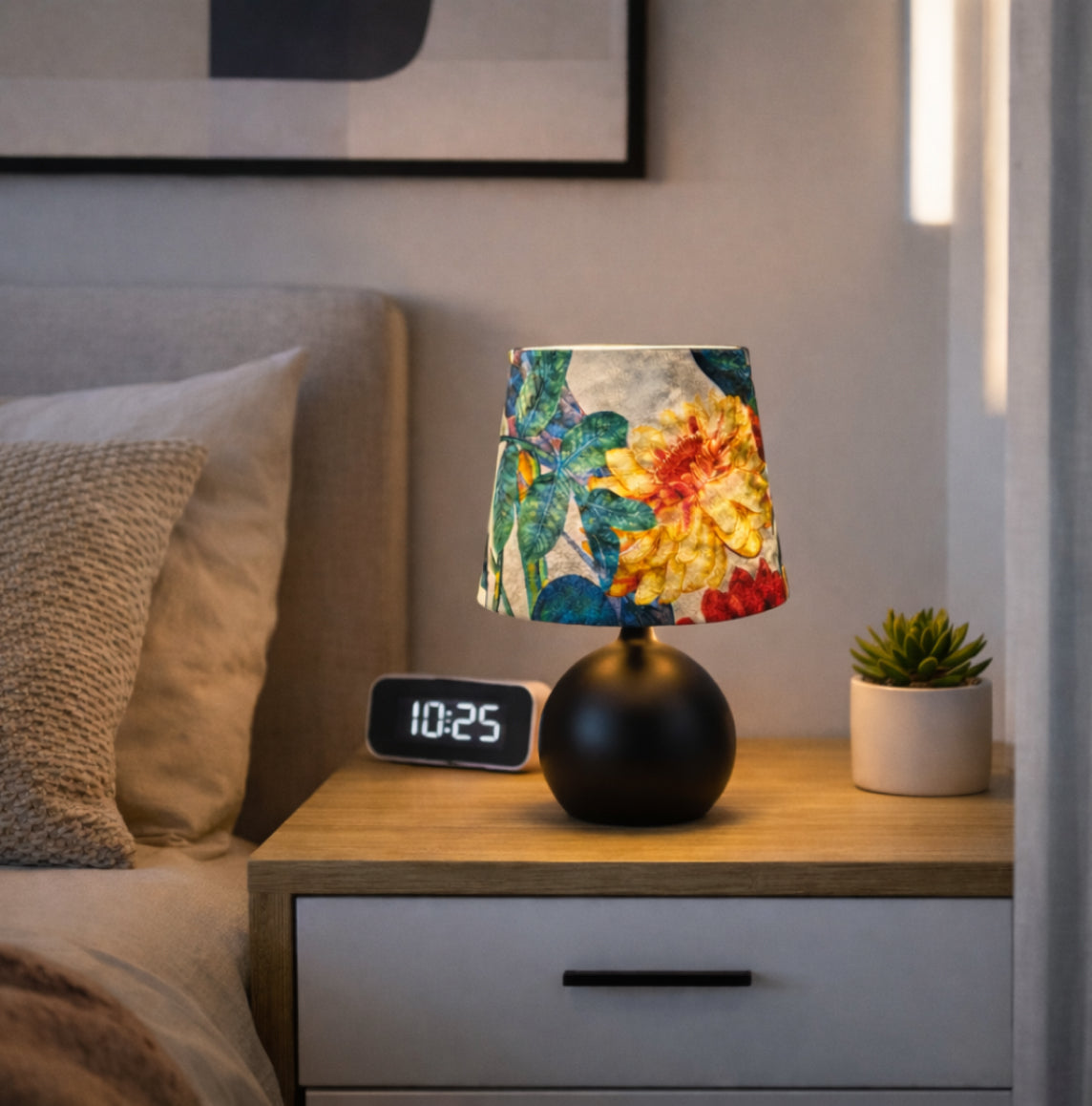 Lampe de table Malaga Variée - 1 lumière - Ø20 cm - Botanique - Velours