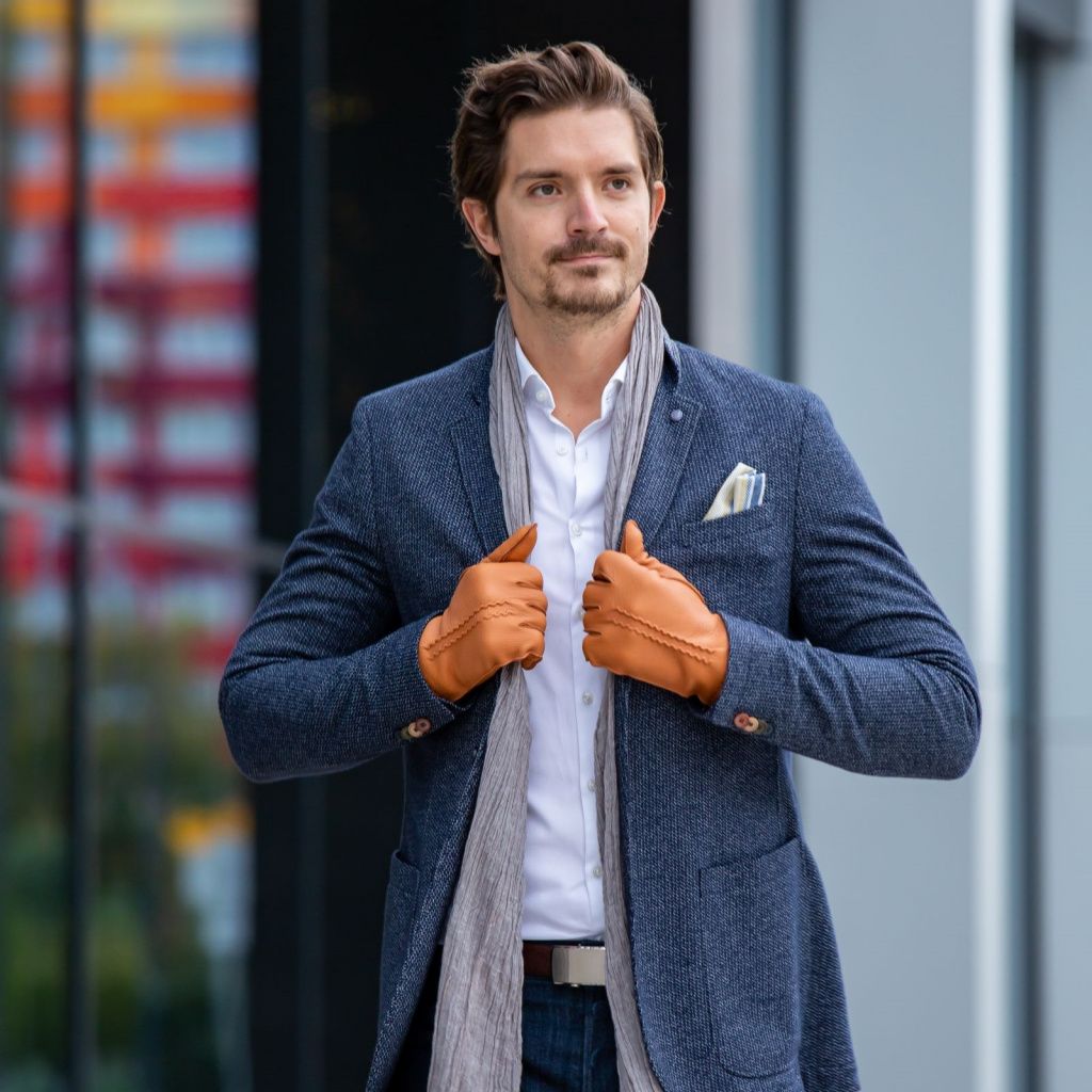 Men's Leather Gloves Made from American Deer with Cashmere