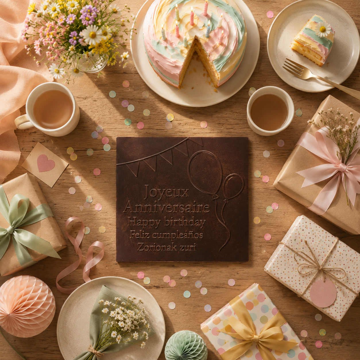 Cuadrado de Chocolate Oscuro o con Leche - Feliz Cumpleaños