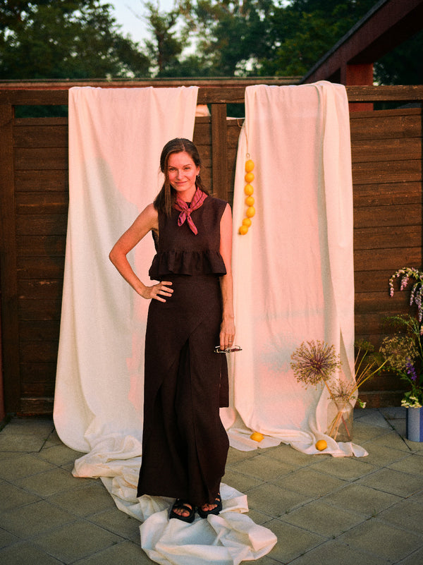Timea Pants - Linen, Chocolate Brown Height: XS-L From 170cm