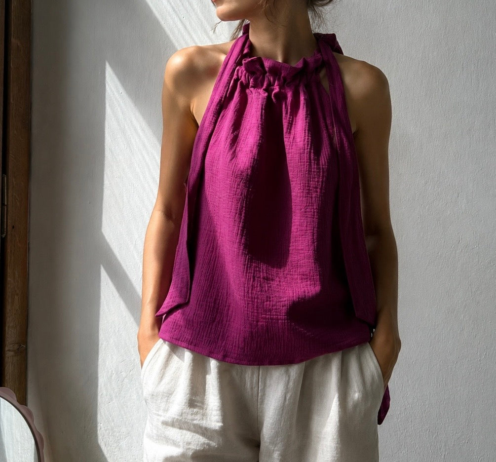 Top Manon - fuchsia muslin Size: L-XL