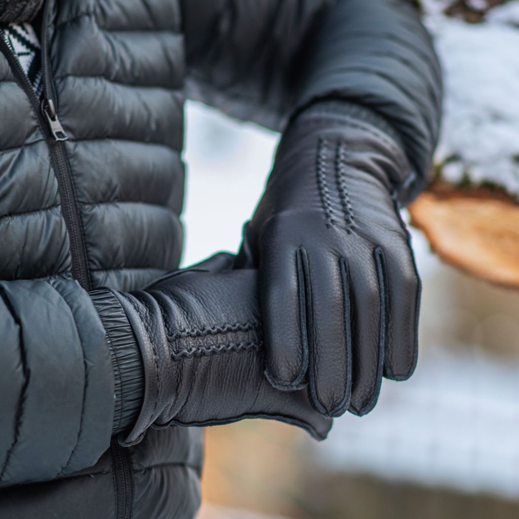 Men's Leather Gloves Made from American Deer with Cashmere