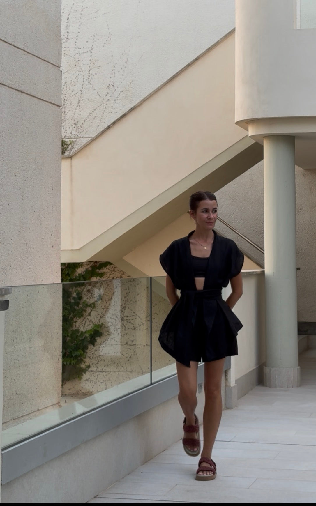 Linen Kimono - Black Size: XS-M