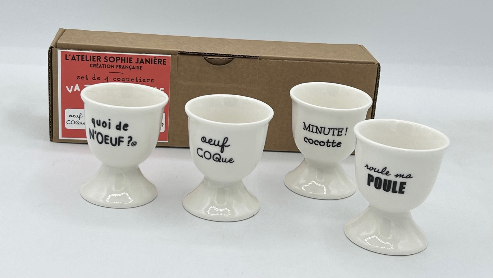 Set of 4 Egg Cups Roll My Chicken