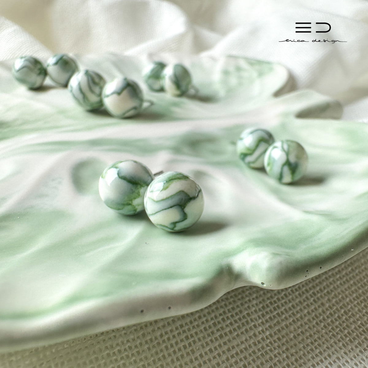 bulb earrings | marble green