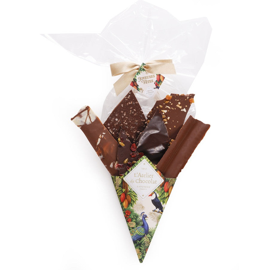 Chocoladeboeket® en zijn mini vierkante Beste Wensen · Assortiment van fijne chocoladebladeren
