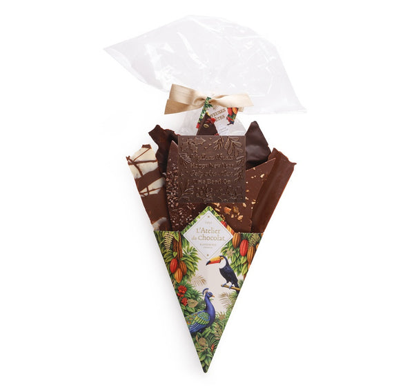 Chocoladeboeket® en zijn mini vierkante Beste Wensen · Assortiment van fijne chocoladebladeren
