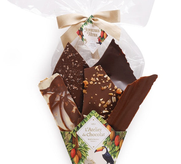 Chocoladeboeket® en zijn mini vierkante Beste Wensen · Assortiment van fijne chocoladebladeren