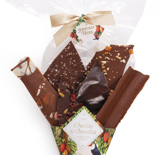 Chocoladeboeket® en zijn mini vierkante Beste Wensen · Assortiment van fijne chocoladebladeren