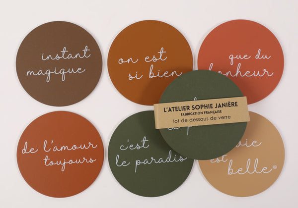 lot de 6 dessous de verre la vie est belle