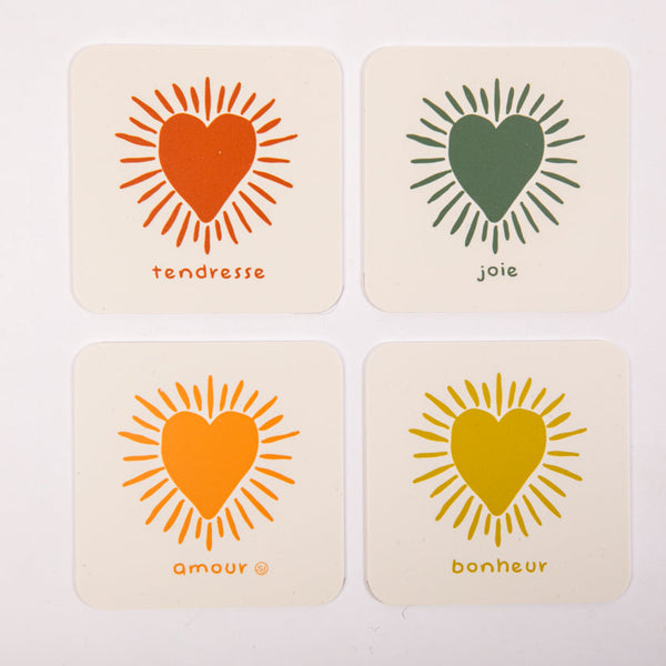 lot de 4 dessous de verre cœur soleil