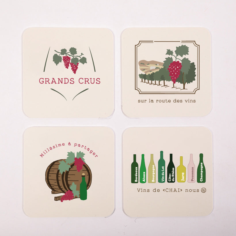 Set of 4 coasters on the wine route