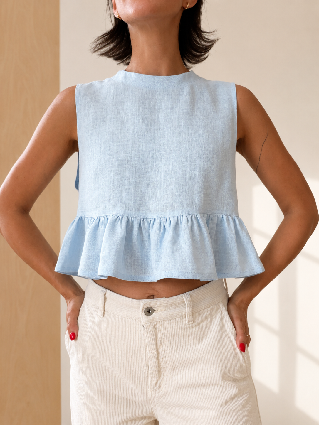 Linen Top Livia - Baby Blue Size: L