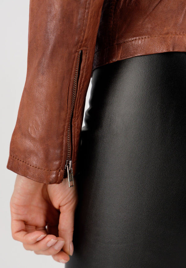 Gigi leather jacket women cognac