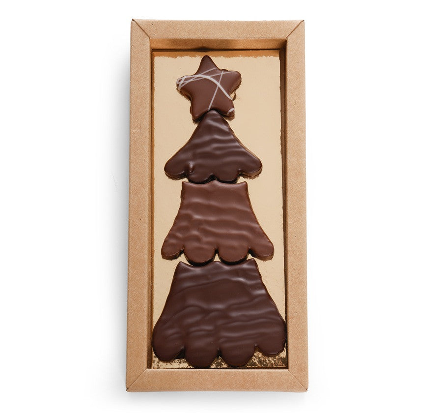Kerstboom Puzzel · Donkere en Melk Chocolade, Amandel-Hazelnoot Praline, Gianduja