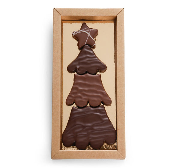 Kerstboom Puzzel · Donkere en Melk Chocolade, Amandel-Hazelnoot Praline, Gianduja