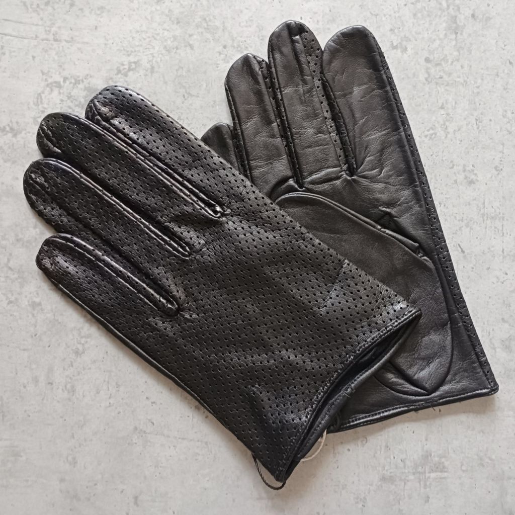 Short Perforated Leather Gloves for Men