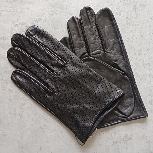 Short Perforated Leather Gloves for Men