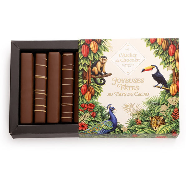 Caja de Troncos de Navidad · Chocolate Oscuro y con Leche de Tres Capas