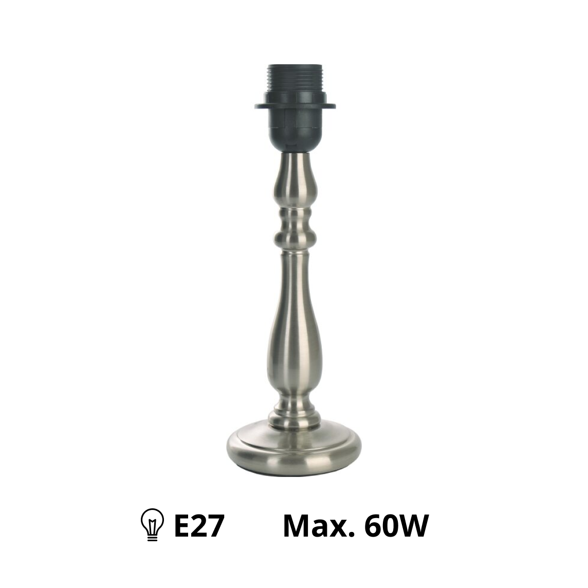 Various Metal Lamp Base Nickel Matte – Subtle Design at 29 cm Height with E27 Socket