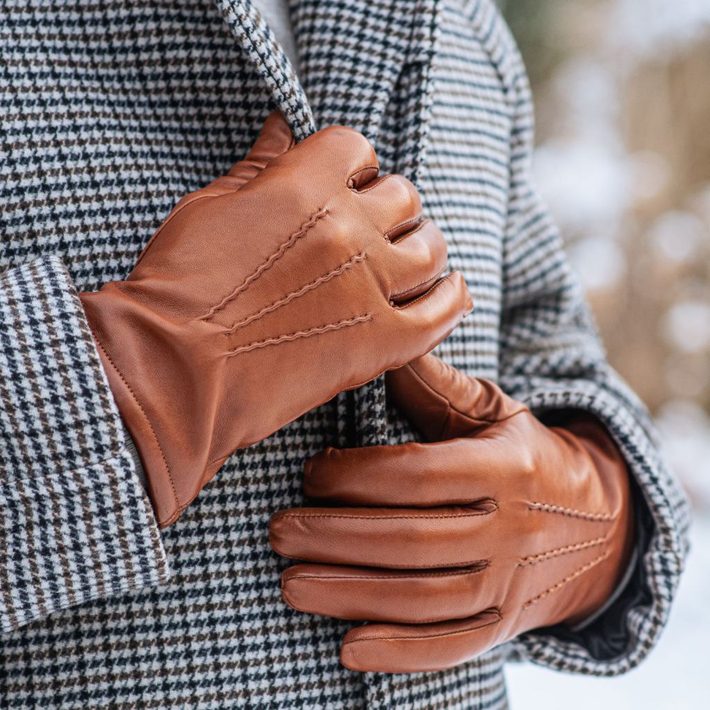 Men's Leather Gloves with Classic Hand Embroidery