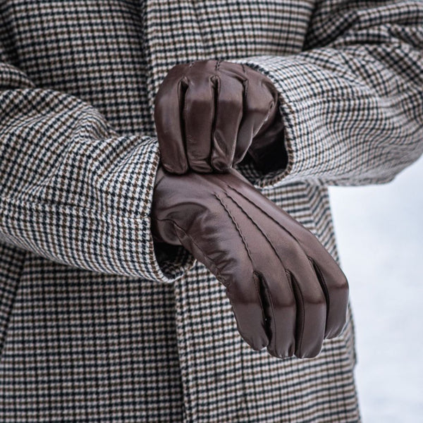 Men's Leather Gloves with Classic Hand Embroidery