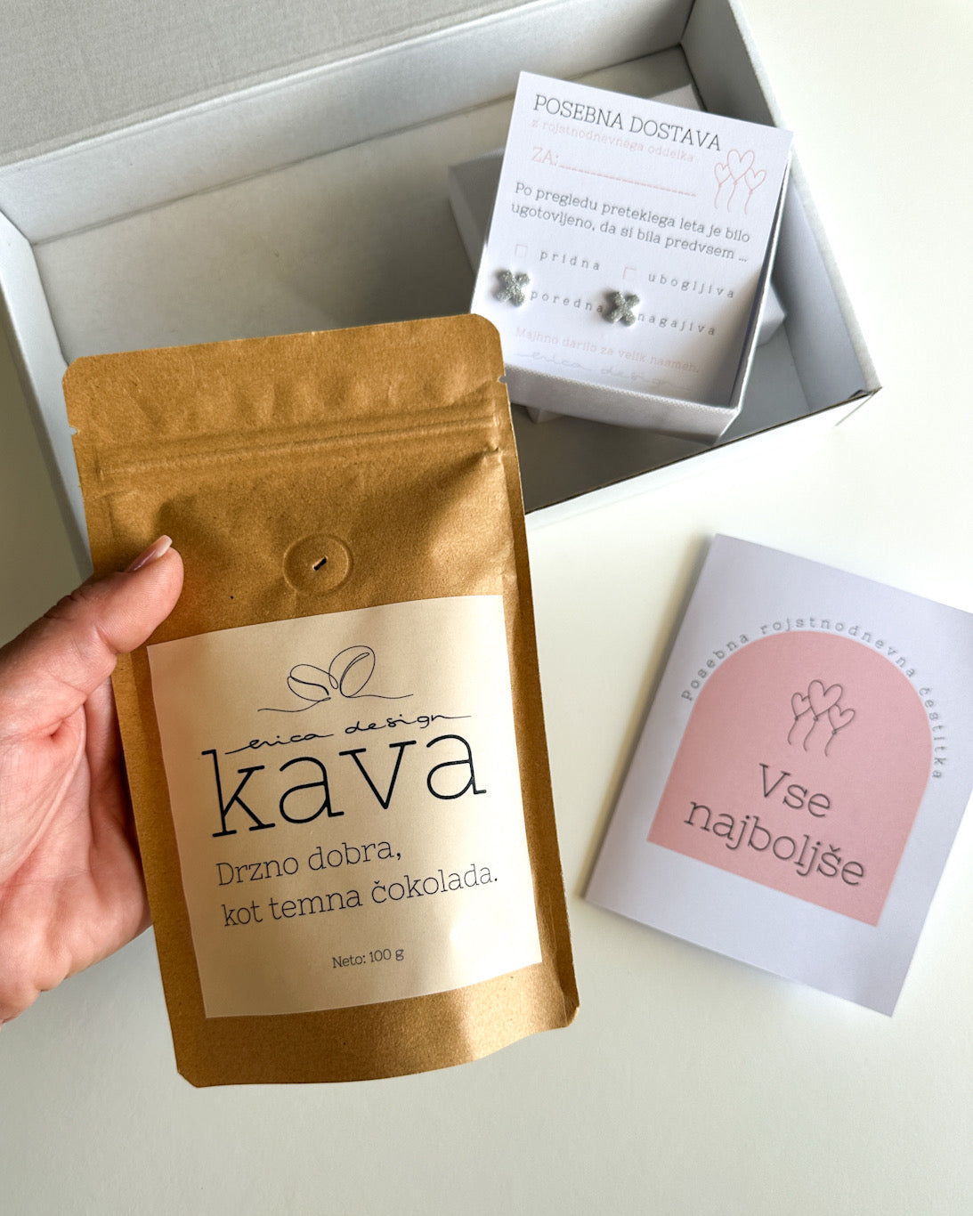 Package Posebna Rojstnodnevna Dostava (Special Birthday Delivery) | Coffee + Earrings XX