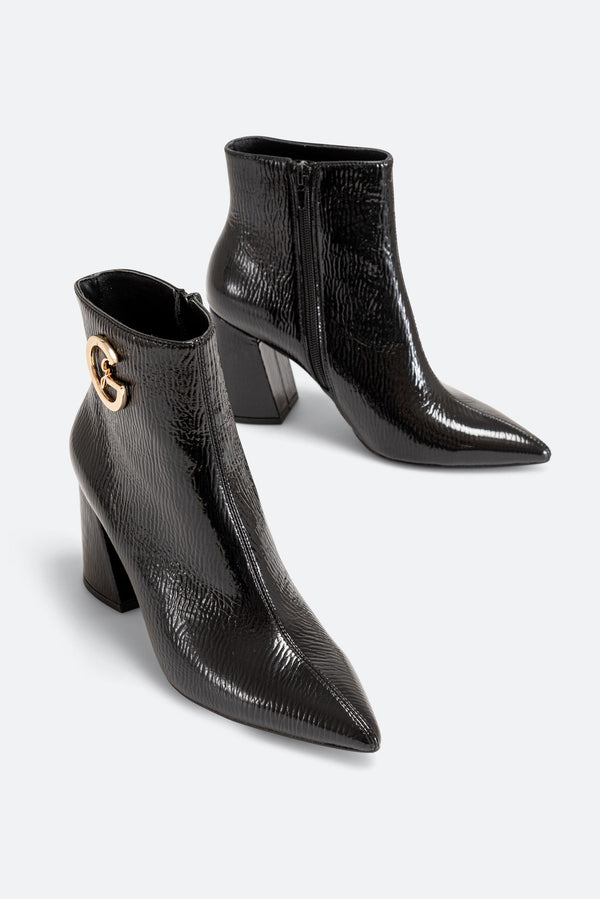 Harvey Black Patent Ankle Boot