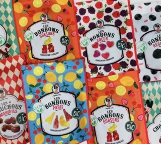 Heart-shaped candies, organic, natural fruit flavors