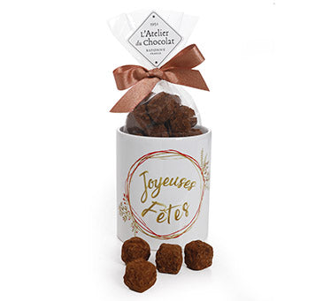 The Mug "Happy Holidays" filled with Huallaga Truffles