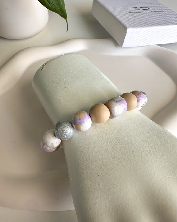 Bracelet, earrings | BULB LIMITED | purple, beige