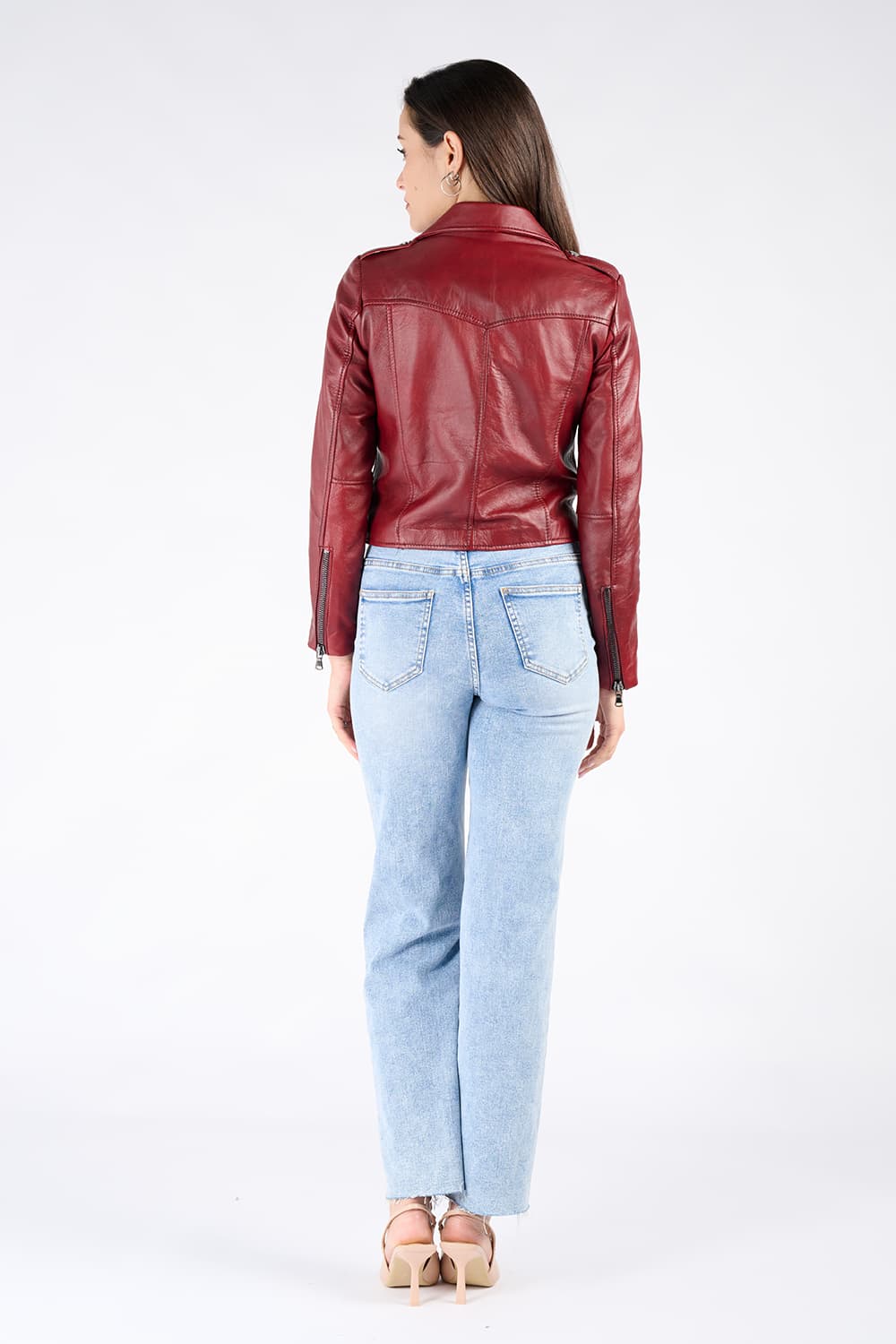 Chiodo Donna Bis Rosso Fiorentino giacca 100% vera pelle Made in Italy - Barone Firenze