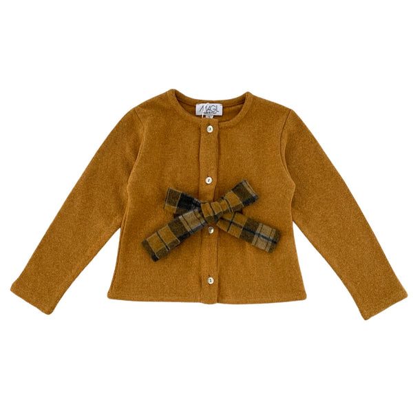 CARDIGAN IN WARM COTTON WITH CHECKED BOW