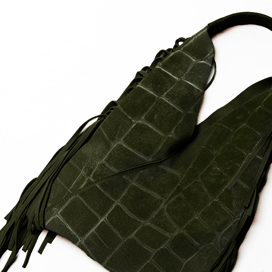 ARIZONA - Fringe Bag in Printed Green Suede