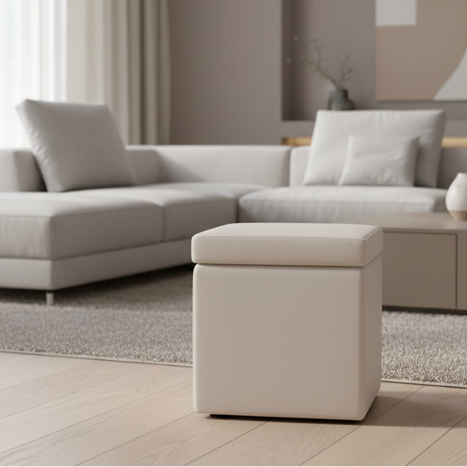 Arketicom Pouf contenitore Ecopelle bianco