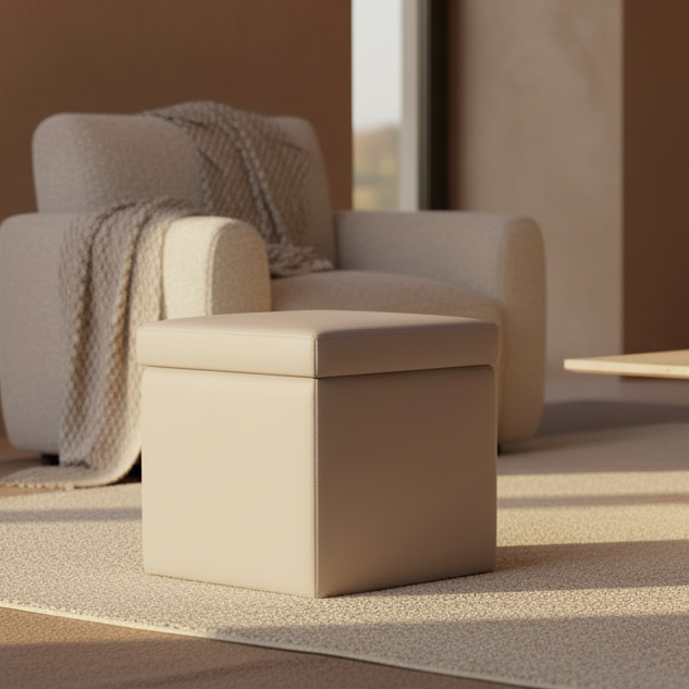pouf contenitore in ecopelle Arketicom, beige
