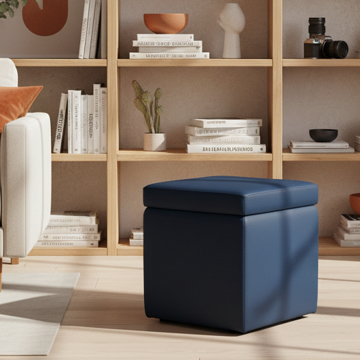 pouf contenitore in ecopelle Arketicom, blu notte