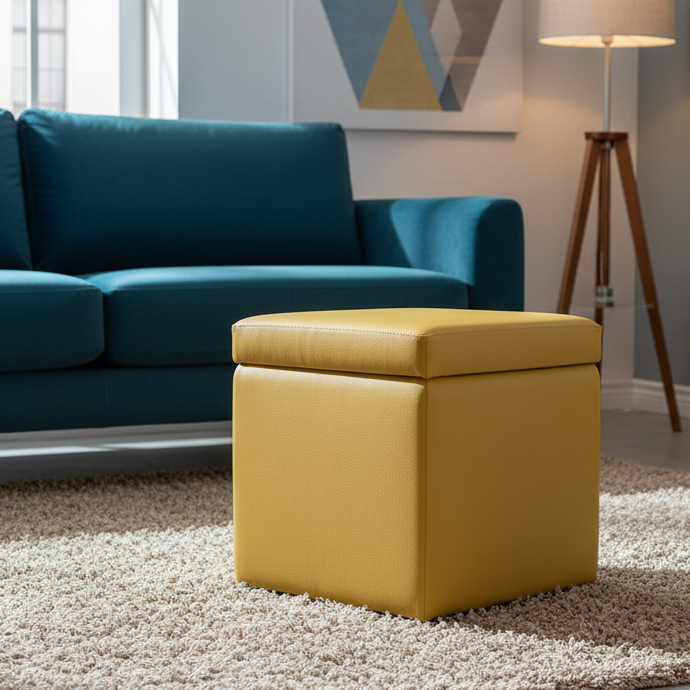 pouf contenitore in ecopelle Arketicom, giallo senape