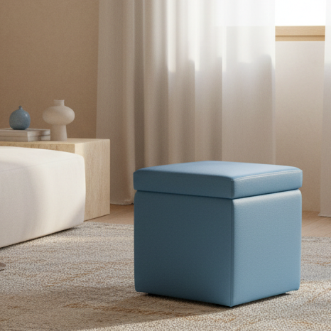 Arketicom Pouf contenitore Ecopelle celeste