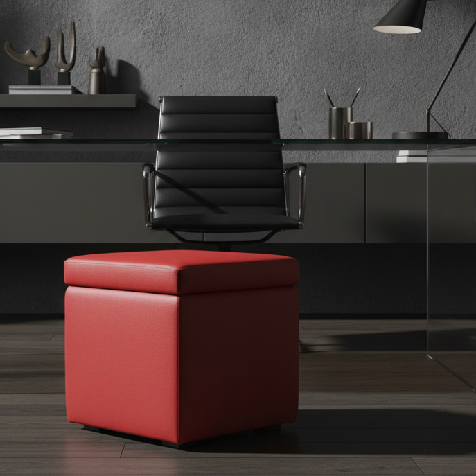 Arketicom Pouf contenitore Ecopelle rosso